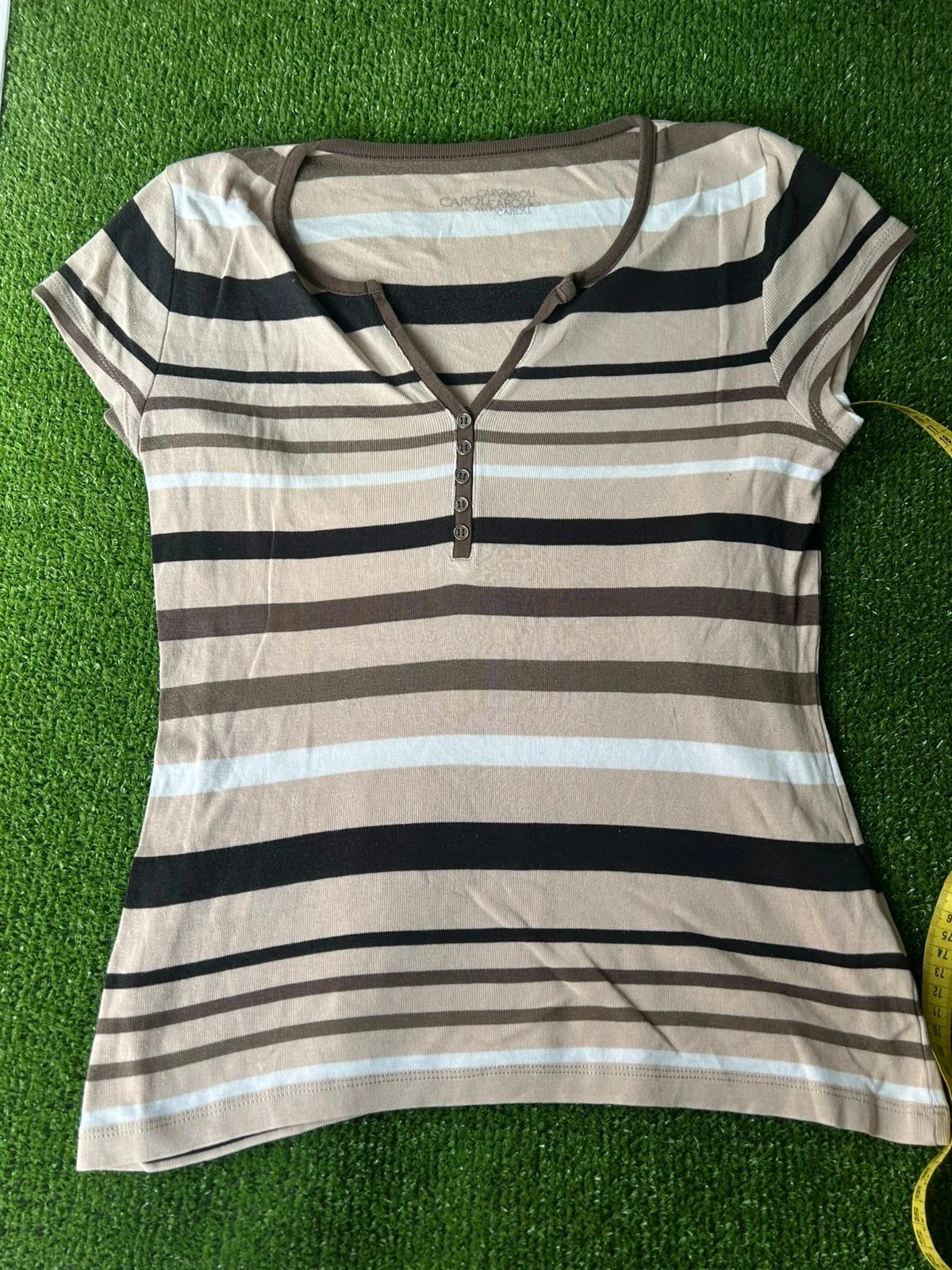 T-shirt listrado bege vintage Caroll tamanho 40 – photo 2